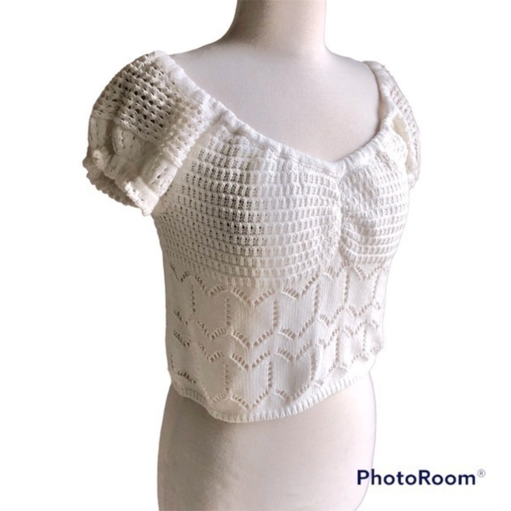 Aeropostale white crocheted off shoulder sweater cropped top XL